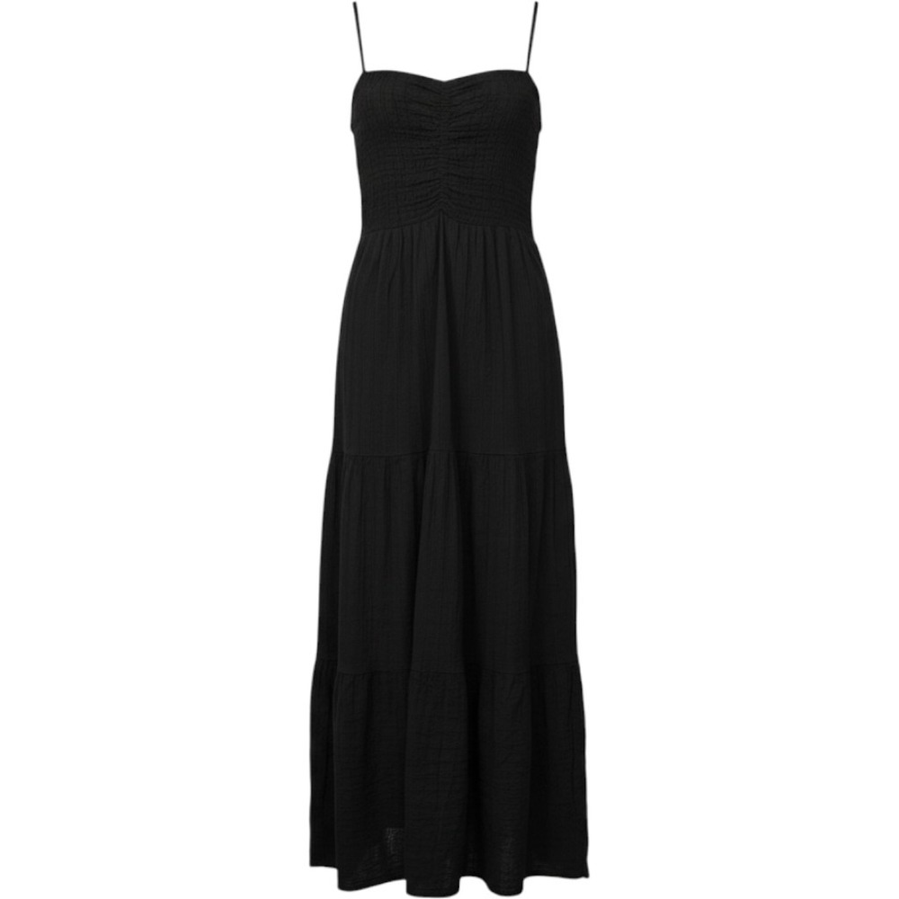L*Space Women Black Cotton Gauze Smocked Tiered Maxi Dress Size Medium